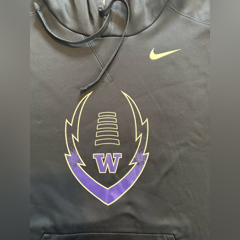 Nike University Washington Huskies Hoodie Black Men XL Therma-Fit UW Football - Picture 5 of 9